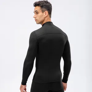 Thermisch fitness-top voor heren, zwart trainingsshirt met lange mouwen en compressie