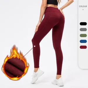 Dames Fleece Gevoerde Yogabroek Hoge Taille Thermische Legging met Zakken Workout Compressie Hardlopen Fitness Gym Bottom