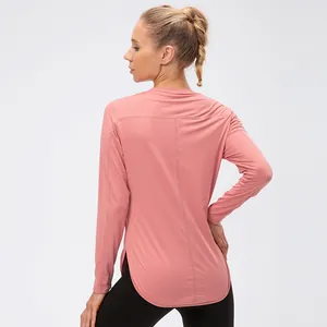 T-shirt de yoga à manches longues pour femmes, protection solaire UPF50+, fentes
