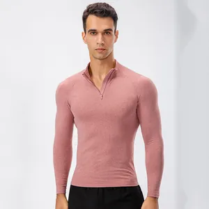 Heren compressieshirt met lange mouwen en kwartrits voor hardlopen en training