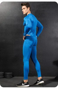 Completo fitness blu da uomo a compressione con trama a nido d'ape ad asciugatura rapida