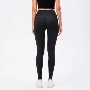 Zwarte yoga-legging voor dames met hoge taille en zakken voor fitness en hardlopen