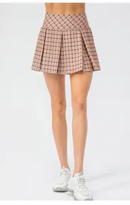 Pink plaid pleated tennis skirt for women with built-in anti-exposure shorts for yoga
