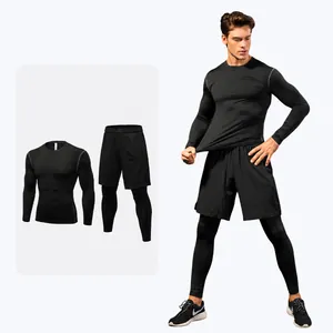 Herren Fitness Gym Set Schnelltrocknend Kompression Langarm Oberteil Und Unterteil Sport Trainingsanzug Laufen Training 1019-7010