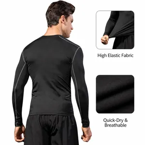 Kompression-Langarmshirt für Herren in Schwarz, hochelastisch und schnelltrocknend