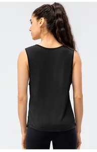 Back view of a black women's loose quick-dry yoga tank top for running and gym workout