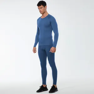 High-performance men's thermal compression fitness set for winter workout blue two-piece