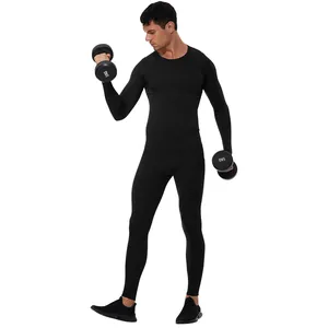 Men's thermal compression sports set with long sleeves and leggings in black color