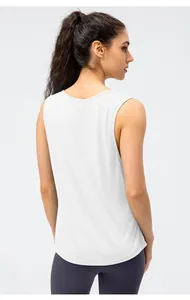 Back view of women's loose white yoga tank top breathable quick-dry sports sleeveless shirt