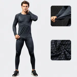 Set fitness compressione da uomo 2 pezzi con maglia a maniche lunghe e leggings