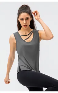 Sleeveless loose yoga tank top for women featuring a breathable quick-dry fabric and cross-strap