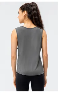 Loose dark grey yoga tank top for women, breathable quick-dry sports sleeveless shirt back view