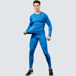 Completo a compressione fitness blu da uomo, asciugatura rapida con motivo a nido d'ape
