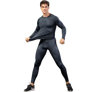 Completo fitness a compressione da uomo in 2 pezzi con maglia a maniche lunghe e leggings