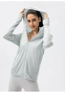 Sweat à capuche respirant de protection solaire UPF50+ pour femme, gris clair