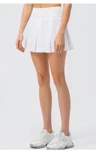 Lower body view of a white pleated tennis skirt for women, suitable for running and yoga.