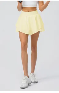 Jupe-short de sport jaune pâle pour femme, course et tennis fitness