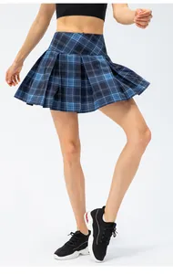 Women's blue plaid pleated sports skirt for tennis and running with anti-exposure design