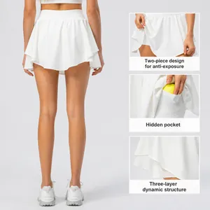 Jupe-Short de Sport pour Femmes Avec Poche Intérieure Cachée 2 en 1 Anti Exposition Taille Haute Jupe de Tennis Fitness