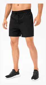 Men's quick-dry black sports shorts with elastic drawstring waist for running.