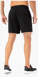 Detailed back view of men's breathable black sports shorts with an elastic waist