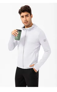 Detailed view of lightweight men's UPF 50+ sun protection hoodie with athletic design