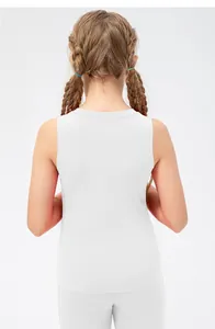 Back view of girls' white moisture-wicking quick-dry athletic tank top and leggings set.