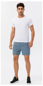 Men's loose quick-dry athletic shorts for fitness and running in light blue color