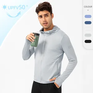 Men UPF 50+ Sun Protection Jacket Breathable Thin Hooded Top For Outdoor Sports Fishing Cycling Polyester Spandex Long Sleeve Jacket