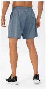 Rear view of breathable quick-dry sports shorts for men in blue-grey