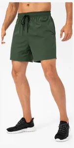 Men's breathable dark green sports shorts with elastic drawstring waist for running