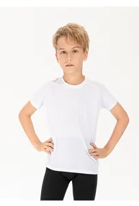 T-shirt sportiva bianca da bambino ad asciugatura rapida in tessuto mesh traspirante