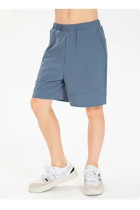 Detail of kids' breathable quick-dry sports shorts in blue grey