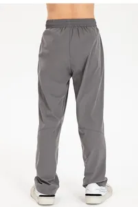 Back view of grey quick-dry children's sports pants with elastic waist