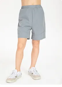 Detail of children's grey quick-dry loose sports shorts for basketball and running
