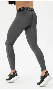 Macro view of grey high-elastic men's compression leggings with branded waistband