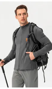 Professional detail view of men's thermal slim-fit sports jacket with zipper for running