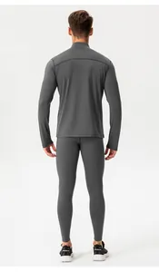 Full back view of men's thermal compression training leggings and long sleeve shirt set