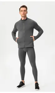 Professional men's thermal fleece athletic zip-up jacket and matching gray leggings set