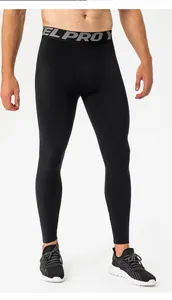 Detailed view of men's black high-stretch compression leggings for fitness training