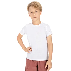 T-shirt sportiva bianca a rapida asciugatura per ragazzi, traspirante per la corsa