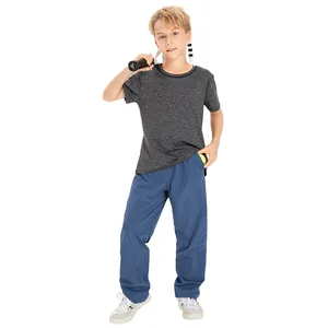 Breathable boy's blue quick-dry nylon sports pants for running and active casual wear