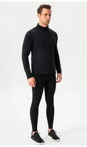 Full-length profile of the thermal black sports compression set on a male model