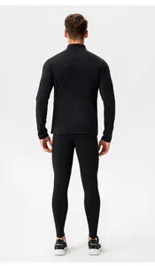 Rear view of men's black thermal fleece-lined compression leggings for fitness training