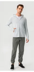 Light grey nylon ice silk sun protection hoodie for outdoor sports, hiking and cycling