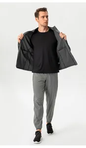 Full-body view of a men's slim-fit thermal sports jacket showing the inner pockets.