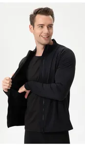 Detail view of a man's black fleece-lined sports jacket showing the inner pocket