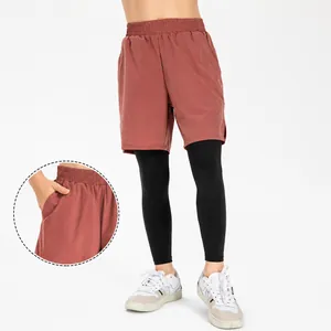 Jungen Falsche Zwei-Teile Sporthose Schnelltrocknend Atmungsaktiv Kinder Laufen Basketball Training Leggings