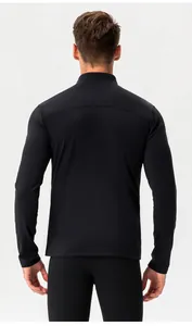 Back view of men's slim-fit black fleece sports jacket for outdoor training