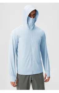 Full front view of outdoor ice silk sun protection jacket with integrated face mask